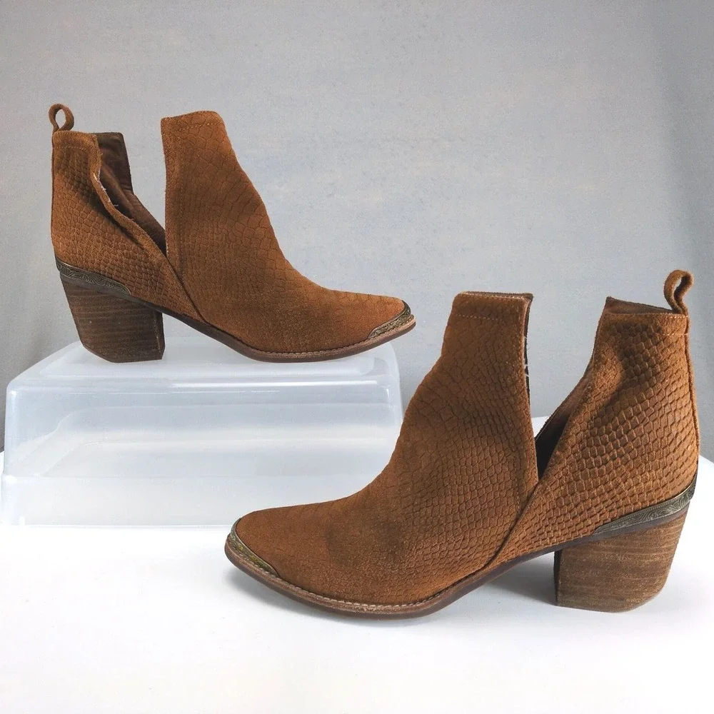 Jeffrey Campbell Cromwell Brown Western Ankle Boots Womens 11 Suede Leather